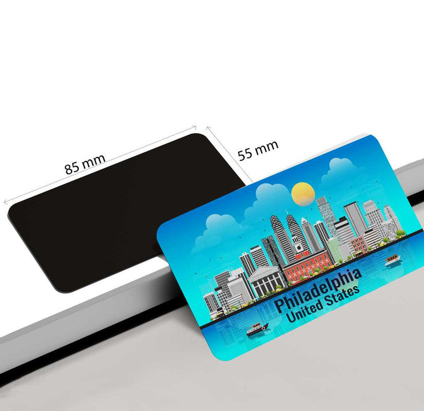 dhcrafts Rectangular Rubber Fridge Magnet / Magnetic Card Blue United States Philadelphia Design Pack of 1 (8.6cm x 5.4cm)